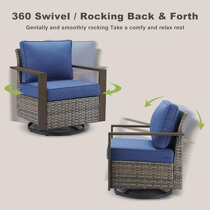 Rilyson Outdoor Wicker Patio Furniture Set - 8 Piece Patio Conversation Set with 4 Wicker Swivel Rocker Chairs,2 Rattan Ottoman 1 Side Table and 1 Couch,Thick Cushions,Deep Seating(Mixed Grey/Blue)