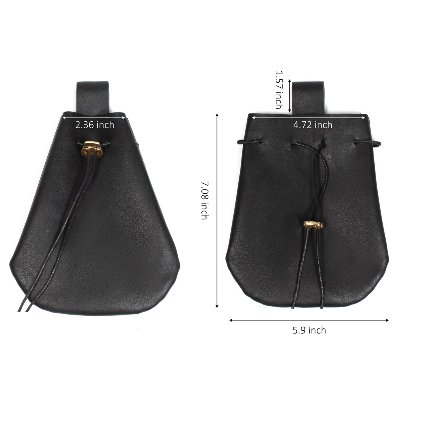 Leather Belt Pouch Medieval Vintage Renaissance Viking LARP Cosplay Costumes Drawstring Coin Purse Phone Holder Waist Bag (Black)