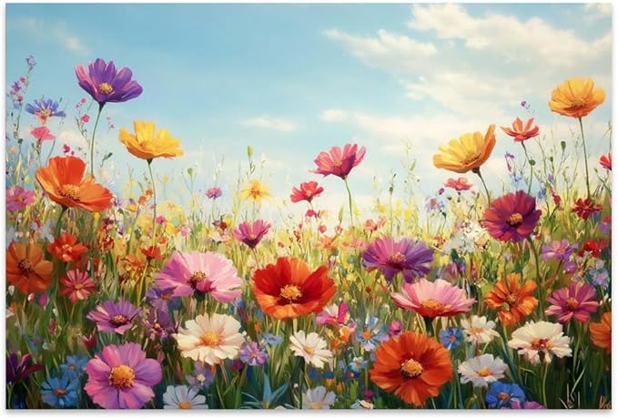 Yesad Colorful Wildflower Canvas Wall Art, Flowers Pictures Prints Printing Botanical Wall Art Floral Artwork Watercolor Flower Wall Décor for Living Room Bedroom Farmhouse (Unframed,24”x16”, Flower)