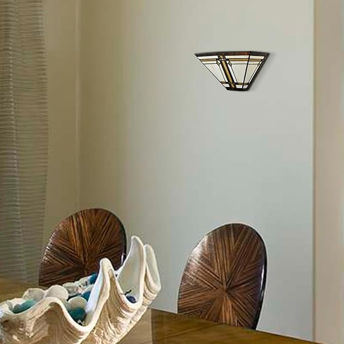 Tiffany Style Wall Sconce Lamp 12-Inch Stained Glass Sconces Wall Lighting Vintage Brown Stained Glass Wall Light Fixtures for Hallway Corridor Bedroom Living Room