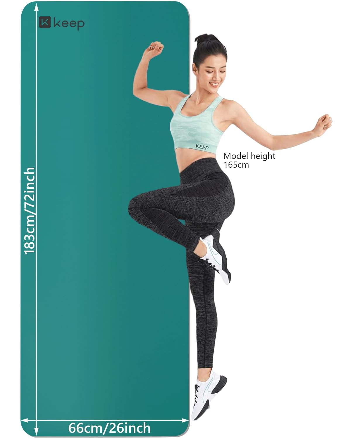 KEEP Rubber Yoga Mat - Professional Sweat Absorbent PU & Natural Rubber. Non Slip Workout Mats for Women & Men, 5mm Thick, 72"x26" Extra Long Wide Pad for Hot Yoga, Pilates, HIIT, Home Gym - Strap Included,Green