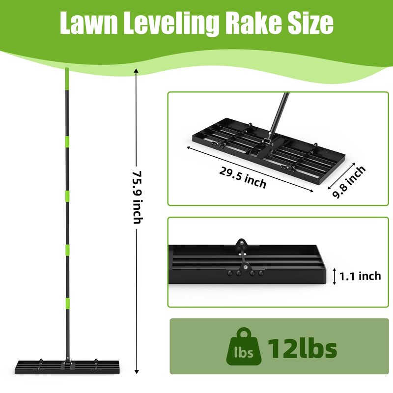 GARDTECH 30×10 Anti-Flip Lawn Leveling Rake,76” Adjustable Handle