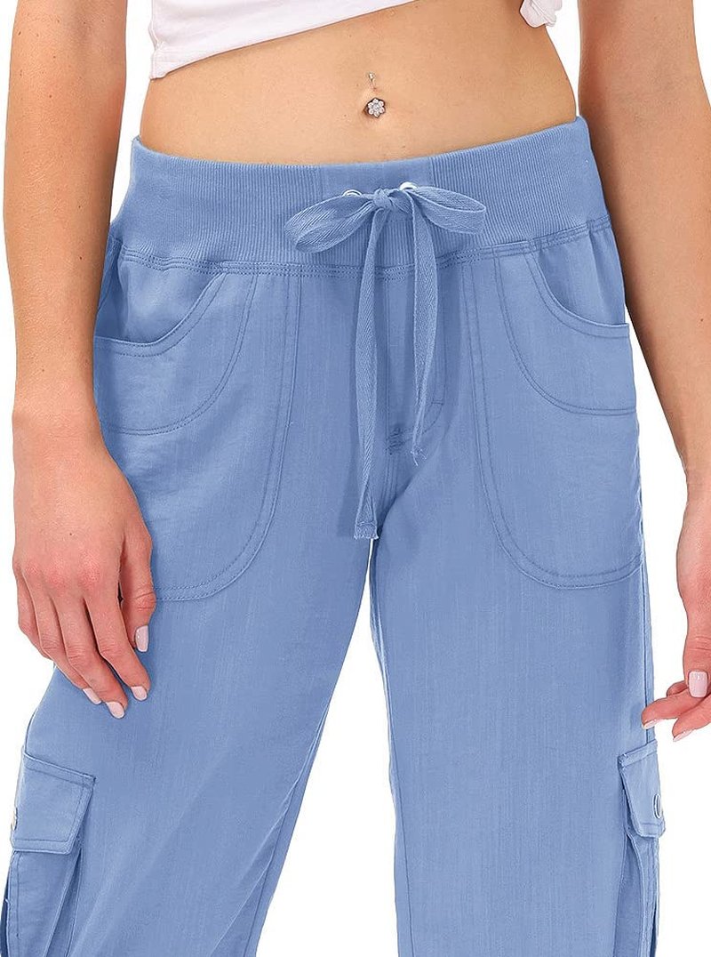 MoFiz Women's Hiking Cargo Shorts Quick Dry Lightweight Athletic Capri Pants for Camping Jogger with Pockets Blue 1 3XL