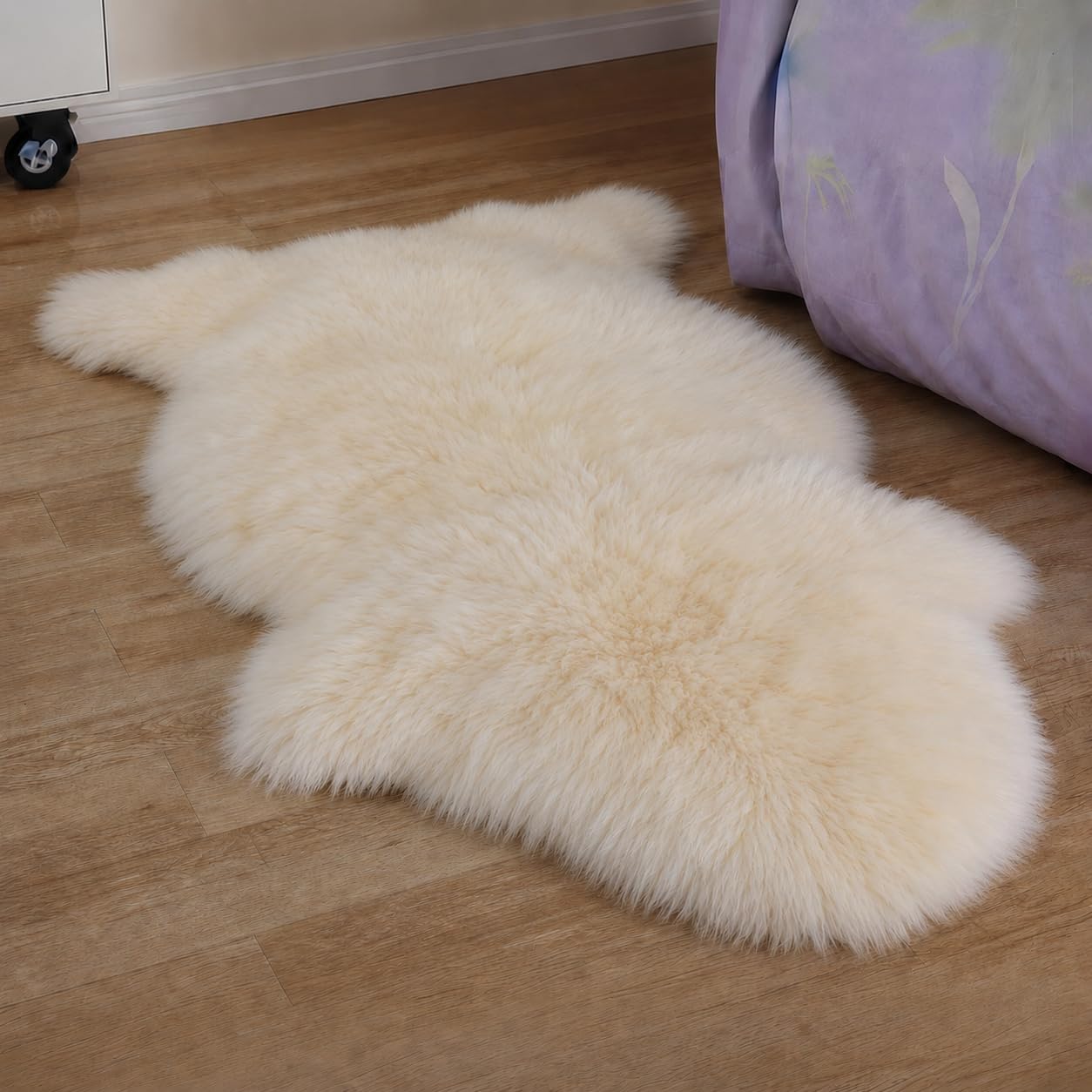 Woolous Sheepskin Rug, Genuine Sheep Skin Chair Throw 2x3 ft Ivory