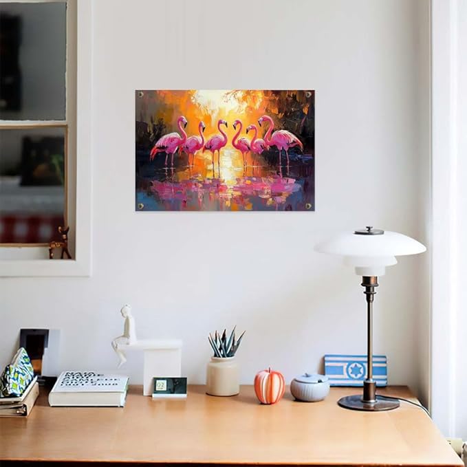 Yesad Flamingo Wall Art, Flamingo Canvas Wall Art Prints Tropical Pictures Poster Wall Décor for Living Room Bedroom Office Animal Lover Gift Home Decorations (Unframed,12”x8”, Flamingo)