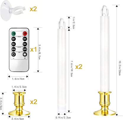YAUNGEL Window Candles, 2 Pack LED Battery Operated Christmas Candles for Windows with Remote Timer Electric Candle Lights with Removable Candle Holders Suction Cups for Christmas Decorations