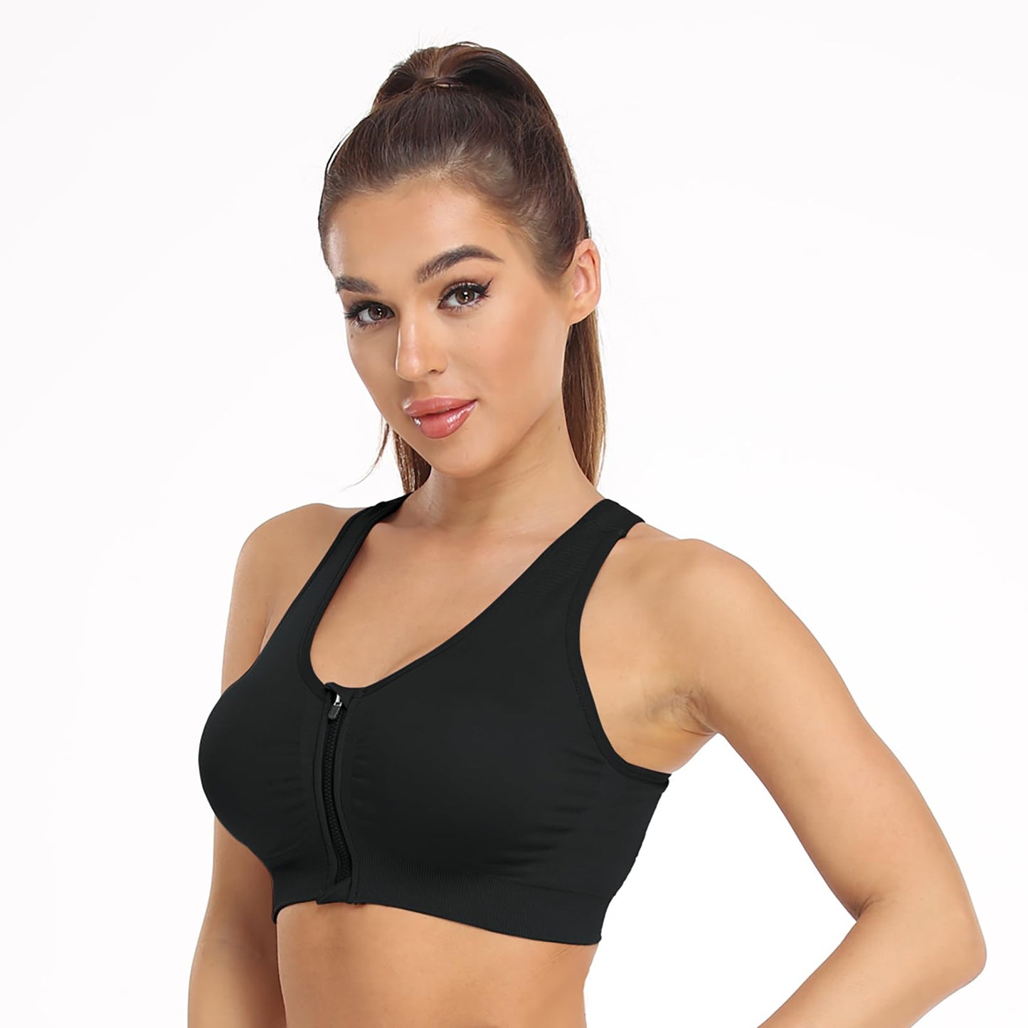 Sports Bra 3 Pack: Wireless, Padded, Front Zip, Racerback Yoga Bras (Women's XX-Large, 3 Pack Black)