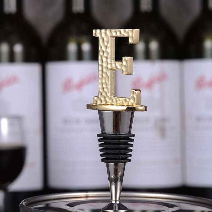 Miicol Wine Stopper, Prosecco Topper, Personalised Champagne Stopper, Gold Wine Accessories, Wine Lovers Gift, Monogram Gift, Letter E