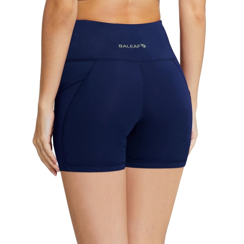 baleaf Workout Shorts Women 5" Biker Yoga Gym Spandex Running Volleyball Compression Tummy Control Short with Pockets Navy Blue XL