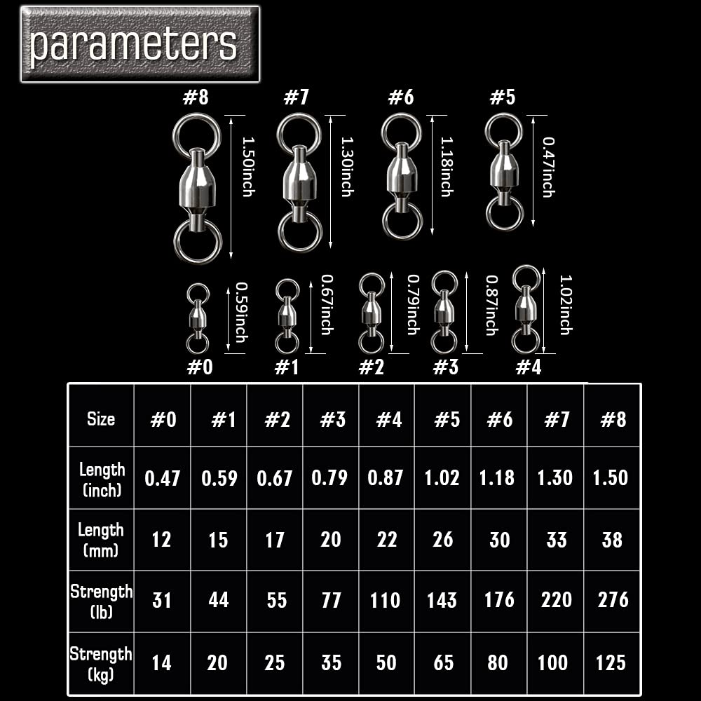 AMYSPORTS Barrel Ball Bearing Swivel Saltwater Rolling Fishing Swivels Stainless Steel High Strength Connector Bearings Solid Welded Rings Black Nickel 25pcs 44lbs
