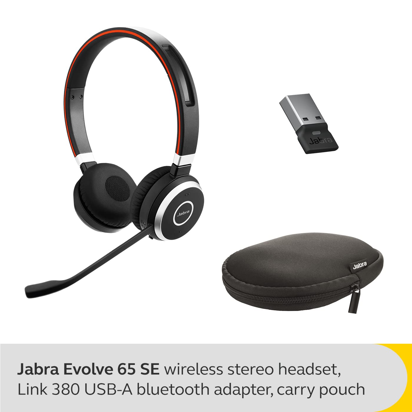Jabra Evolve 65 SE Link380a UC Stereo- Bluetooth Headset with Noise-Cancelling Microphone, Long-Lasting Battery and Dual Connectivity - Works with All Other Platforms - Black