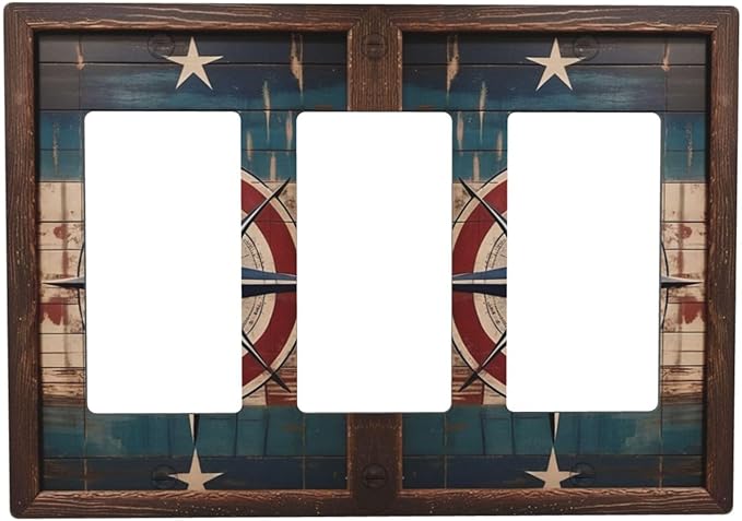 Decorative Art Light Switch Covers Nautical Rustic Star Emblem 3 Gang Triple Rocker Outlet Switch plate GFCI Faceplate GFCI for Home Decor