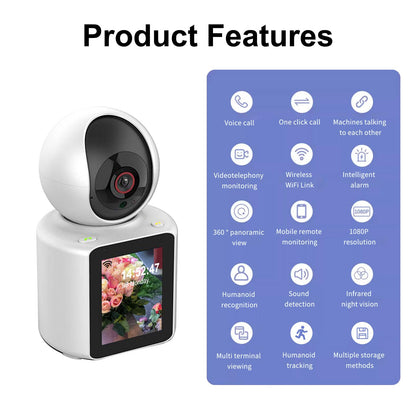 Video Calling Camera with 2.8 inch HD Screen Voice Assistant, 1080P Indoor Home Security Camera, Indoor Home Pet/Nanny/Baby/Elder/Dog Camera with Phone App
