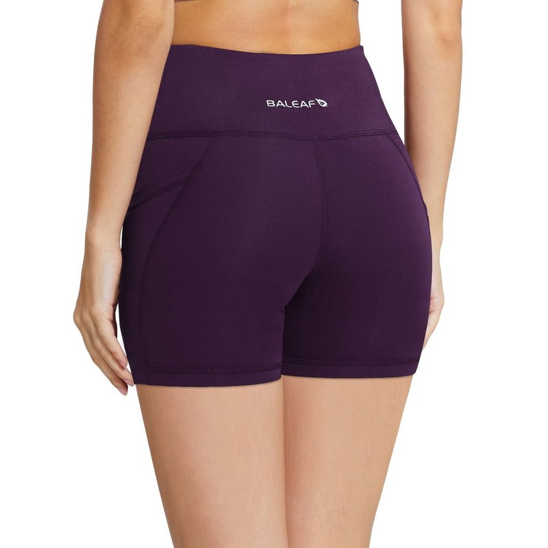 baleaf Biker Shorts Women Yoga Gym Workout Spandex Running Volleyball Tummy Control Compression with Pockets 5" Purple L
