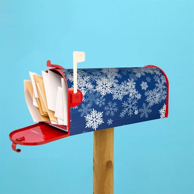 DADABULIU Mailbox Covers Snowflake Blue Winter Christmas Magnetic Letter Post Box Cover Standard Size 25.5 x 21 Inch Garden Yard Home Decorative