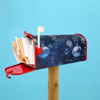 Festive Magnetic Mailbox Cover Blue Ball Christmas Pattern Outdoor Mailbox Protector Holiday Seasonal Decorative Garden Yard Home Standard Size 21 x 18 Inch