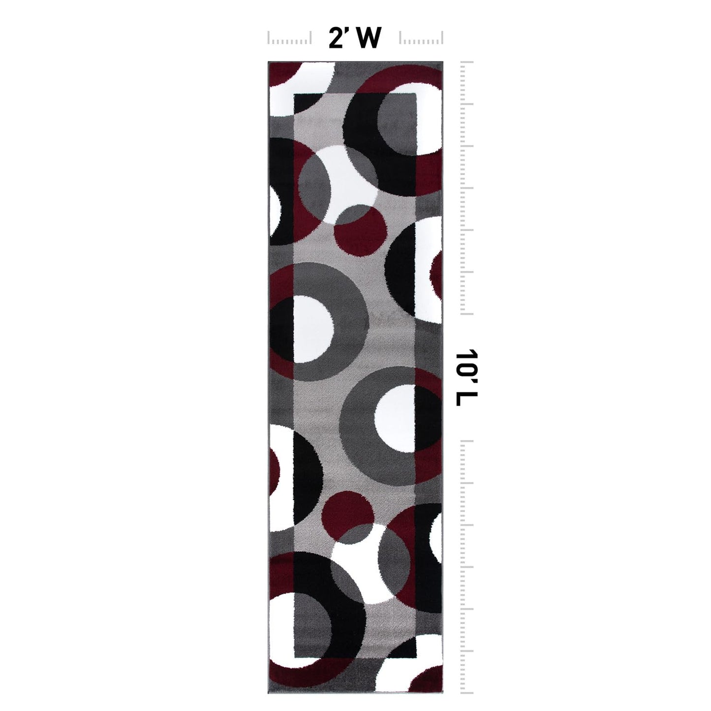 Rugshop Burgundy Hallway Runner Rug, Modern Circles, Non-Shedding, Durable for Hallway, Entryway and Kitchen, 2' x 10'