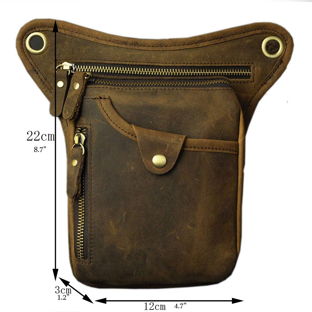 Hiking Waist Pack Leather Drop Leg Bag for Men Women Multi-Purpose Motorcycle Bike Outdoor Travel Sports Tactical Riding Hiking Camping Belt Bum Pouch Small Shoulder Bag Deep Brown