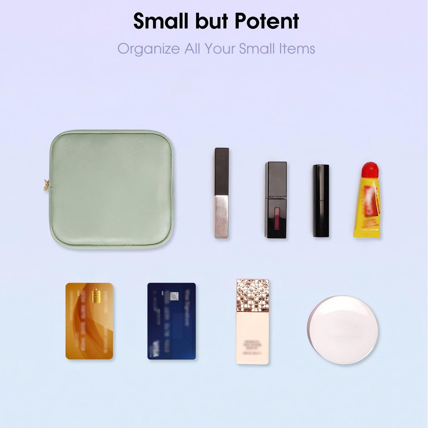 Wandering Nature Small Makeup Bag for Purse Mini Make up Pouch Cute Cosmetic Pouch for Women with Slip-in Pockets Eco Vegan Leather, Green