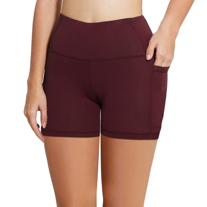 baleaf Workout Shorts Women 5" Biker Yoga Gym Spandex Running Volleyball Compression Tummy Control Short with Pockets Wine Red XXXL