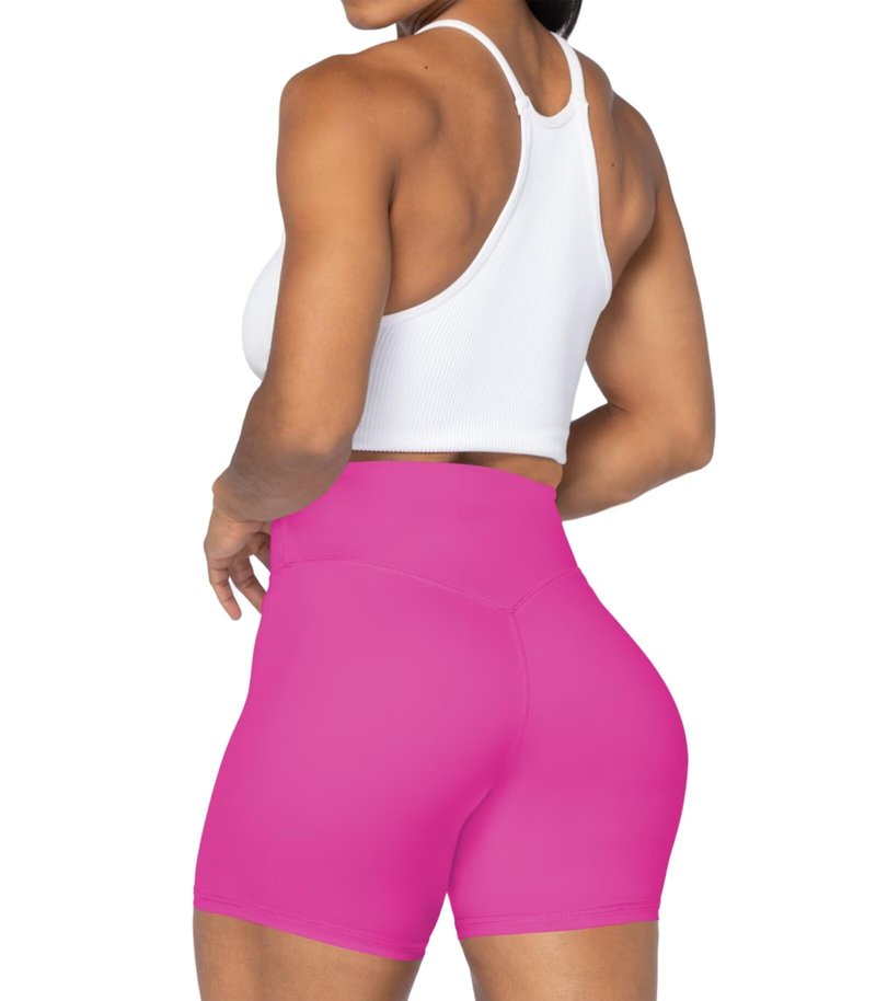 Sunzel No Front Seam High Waist Biker Shorts for Women, Squat Proof Yoga Workout Gym Bike Shorts 5" Inseam Hot Pink X-Large