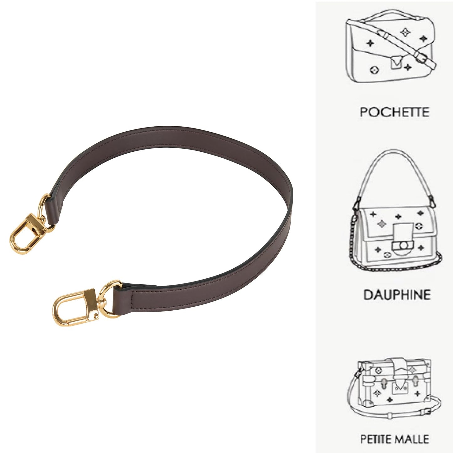RICLVS Vachetta Leather Replacement Bags Wide Strap Shoulder Short Brown Straps for Speedy Graceful pochette Diane or Handbag (Coffee)