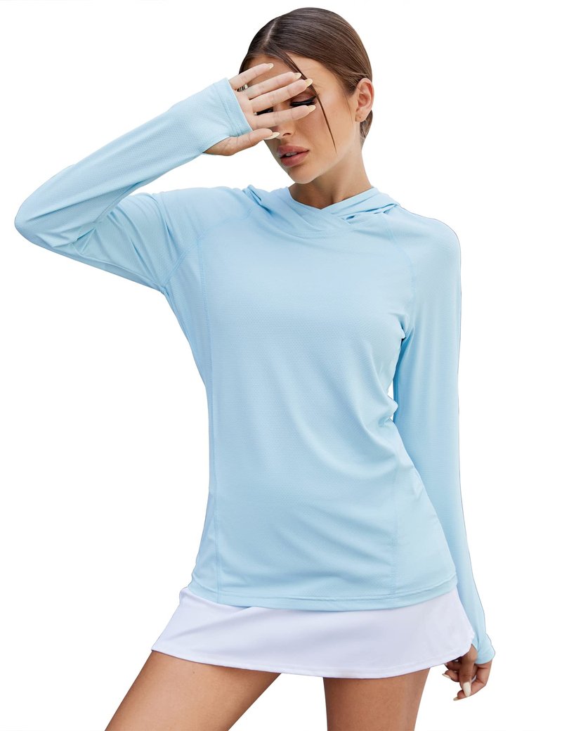 LUYAA Performance Hoodie Women Fishing Shirts Sun Protection Workout Tops Beach Rash Guards Blue L