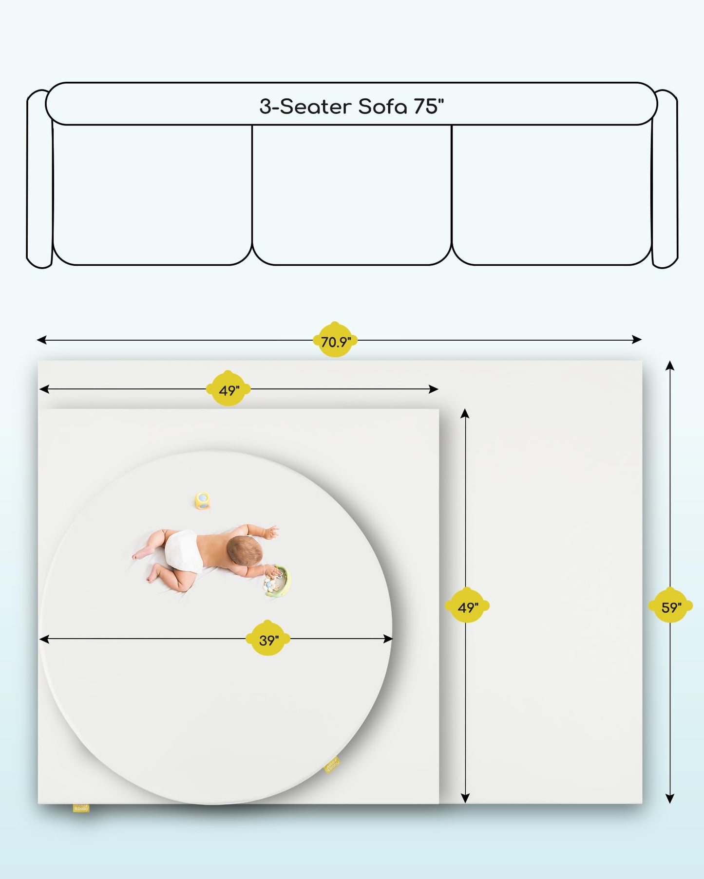 Attababy 70.9” x 59” Large Baby Mat for Floor, Hypoallergenic Vegan Leather Cover Foam Play Mat for Living Room, Easy to Wipe Clean & Waterproof, Thick Playmat for Infants and Toddlers