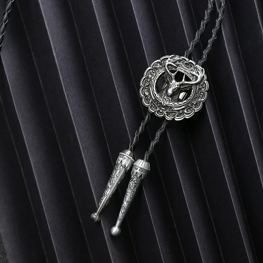 HUABOLA CALYN Bolo tie, Native American Elk Bolo Tie Rodeo Cowboy Leather Necktie Western Necklace Costume Accessories for Men Women