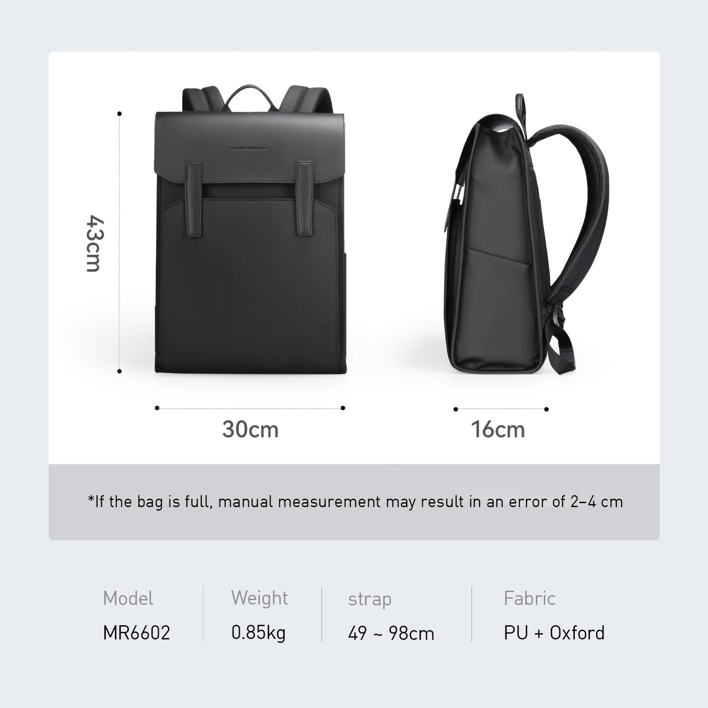 Muzee Leather Backpack for Men and Women, Minimalist Commuter Backpack Fits for 15.6 Inch Laptop, Slim Laptop Backpack with Magnetic Clasp