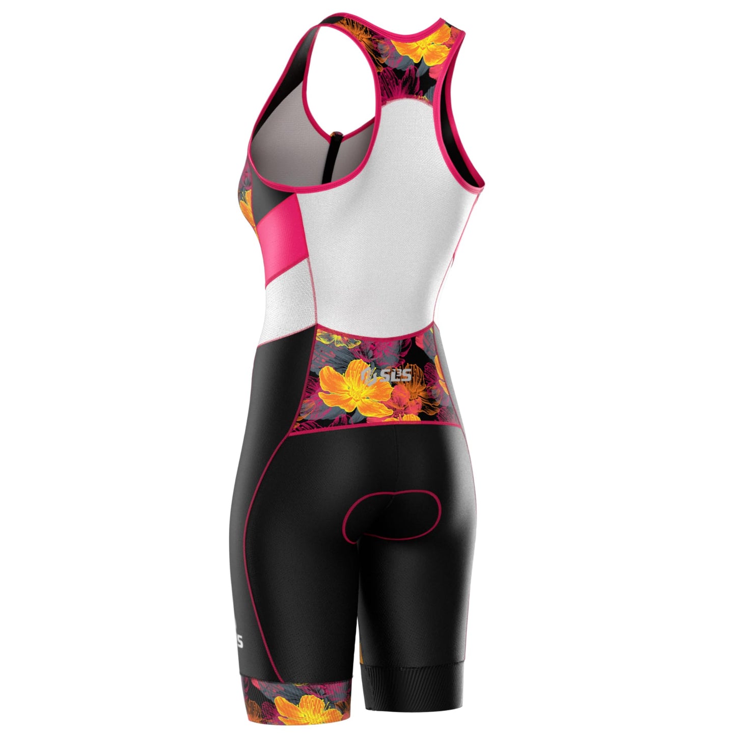 SLS3 Triathlon Suits Women – Sleeveless Trisuit Women - Premium FX Fabric, Tri Suit Womens Triathlon Suit, No Shelf Bra (Pink Sunrise Blooms, X-Small)