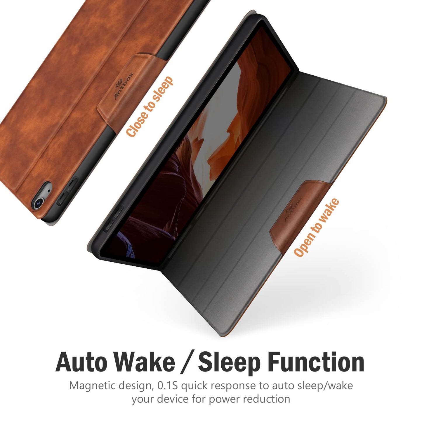 Antbox Case for iPad (A16) 11th Generation 11'' 2025/iPad 10th Generation 10.9'' 2022 with Built-in Pencil Holder Auto Sleep/Wake Function PU Leather Smart Cover (Brown)