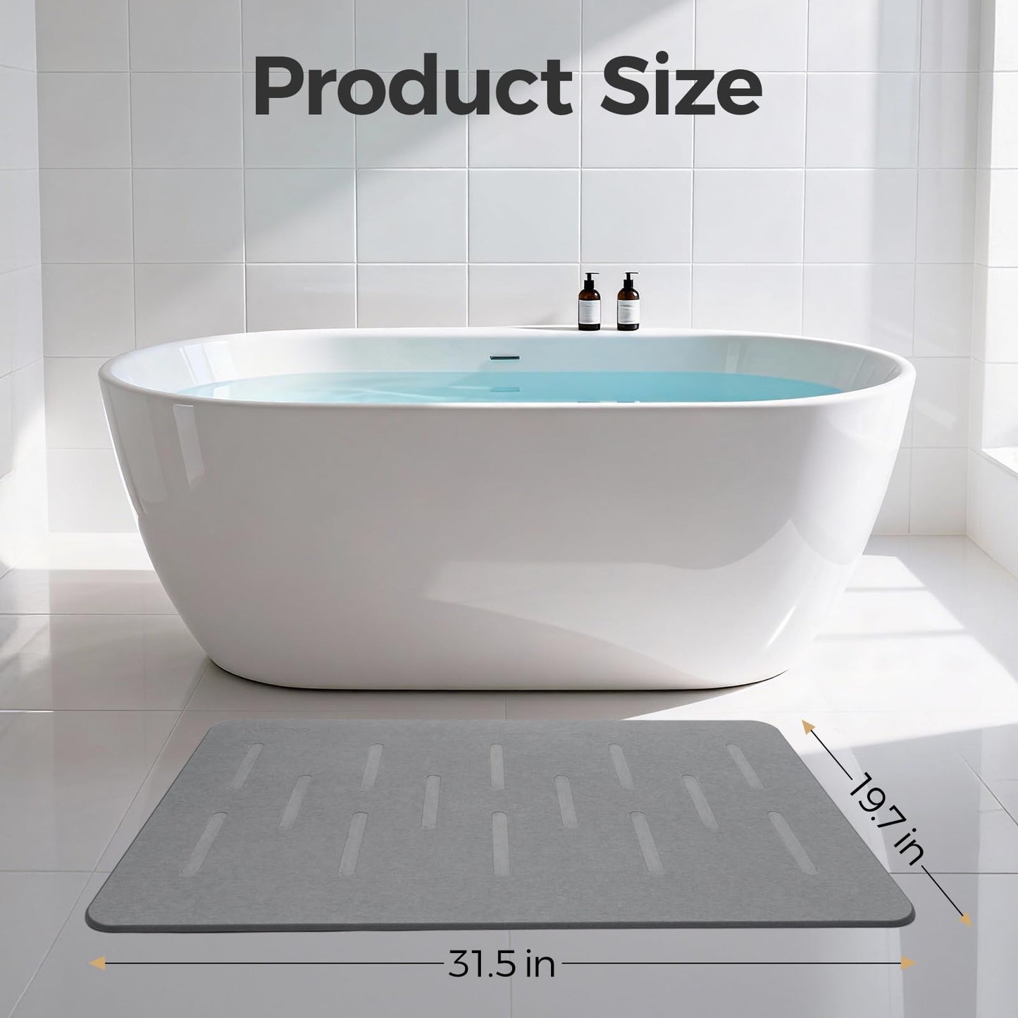 INRSTNO Large Stone Bath Mat 2 Pack, 31.5'' x 19.7'' Quick Drying Diatomaceous Earth Mat Large, Super Absorbent, Non Slip Diatomite Stone Bath Rugs for Bathroom, Easy to Clean (Light Grey)