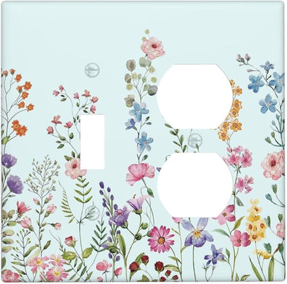 Decorative Light Switch Cover Plate Rustic Wild Floral Vintage Blue Watercolor Flower 2 Gang Outlet Covers 1 Toggle 1 Duplex Wall Plate Decorate Electrical Switch Plate Covers for Bathroom Home Decor