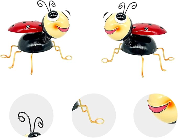 Metal Yard Art Garden Decor for Outside Cute Red Ladybugs Lawn Patio Ornaments Backyard Decorations Garden Gifts for Mom - Set of 4