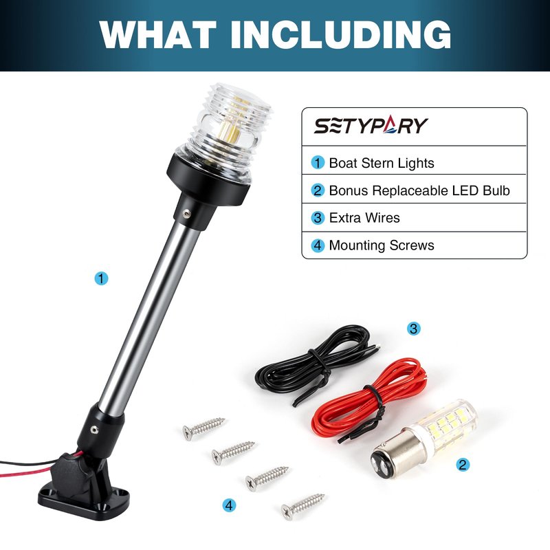 SETYPARY 12 Inches Anchor Light Boat Stern Light Waterproof IP67, White Fold Down Marine Navigation Lights for Boats LED for Pontoon, Jon Boat and Bass Boats (12-24V)