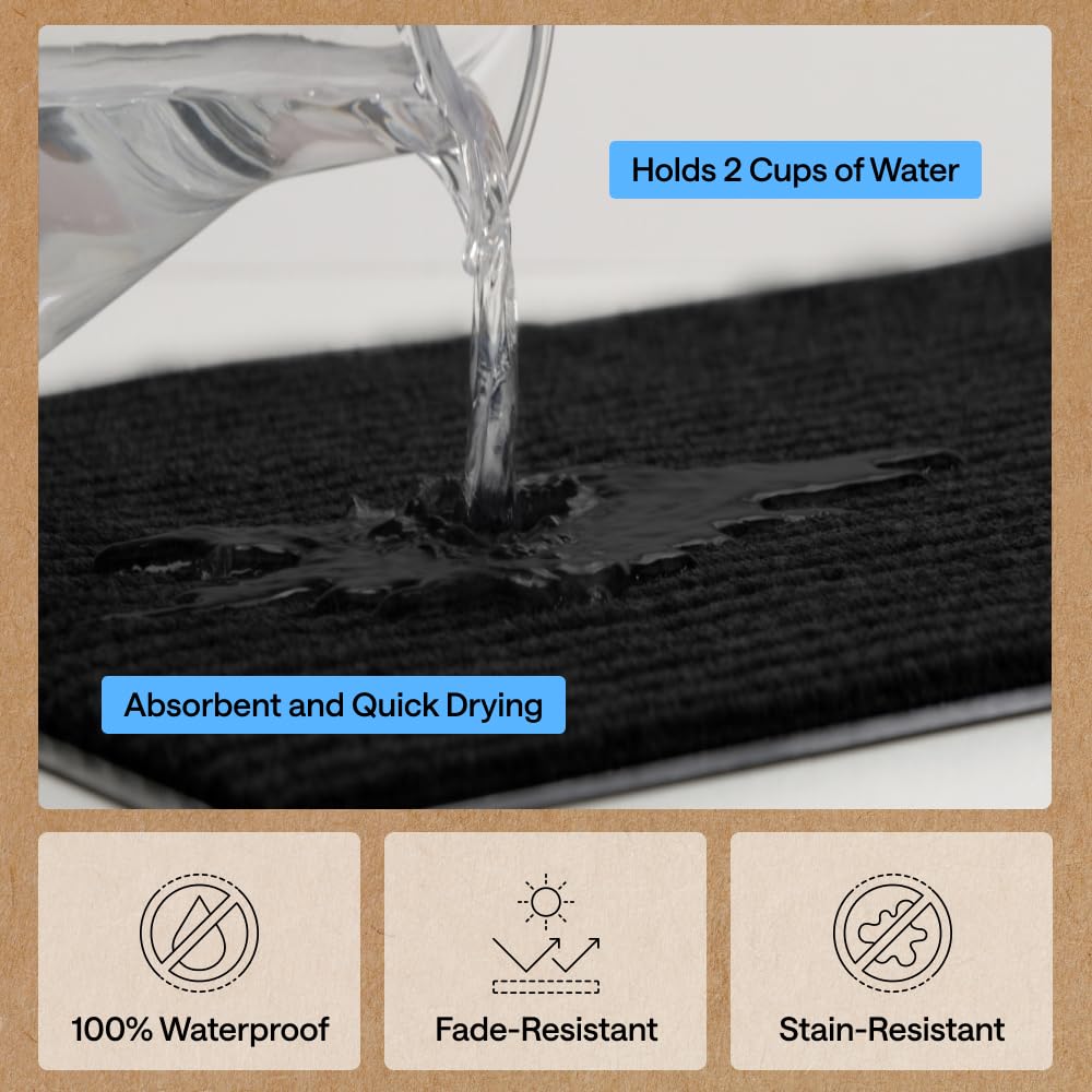 GORILLA GRIP Waterproof Traffic Guard Door Mat, Heavy Duty Entryway Mats, Strong Backing Commercial Utility Rugs for Office Hallway, Garage Floor and Home, Low Profile Carpet Runner, 29x17, Black
