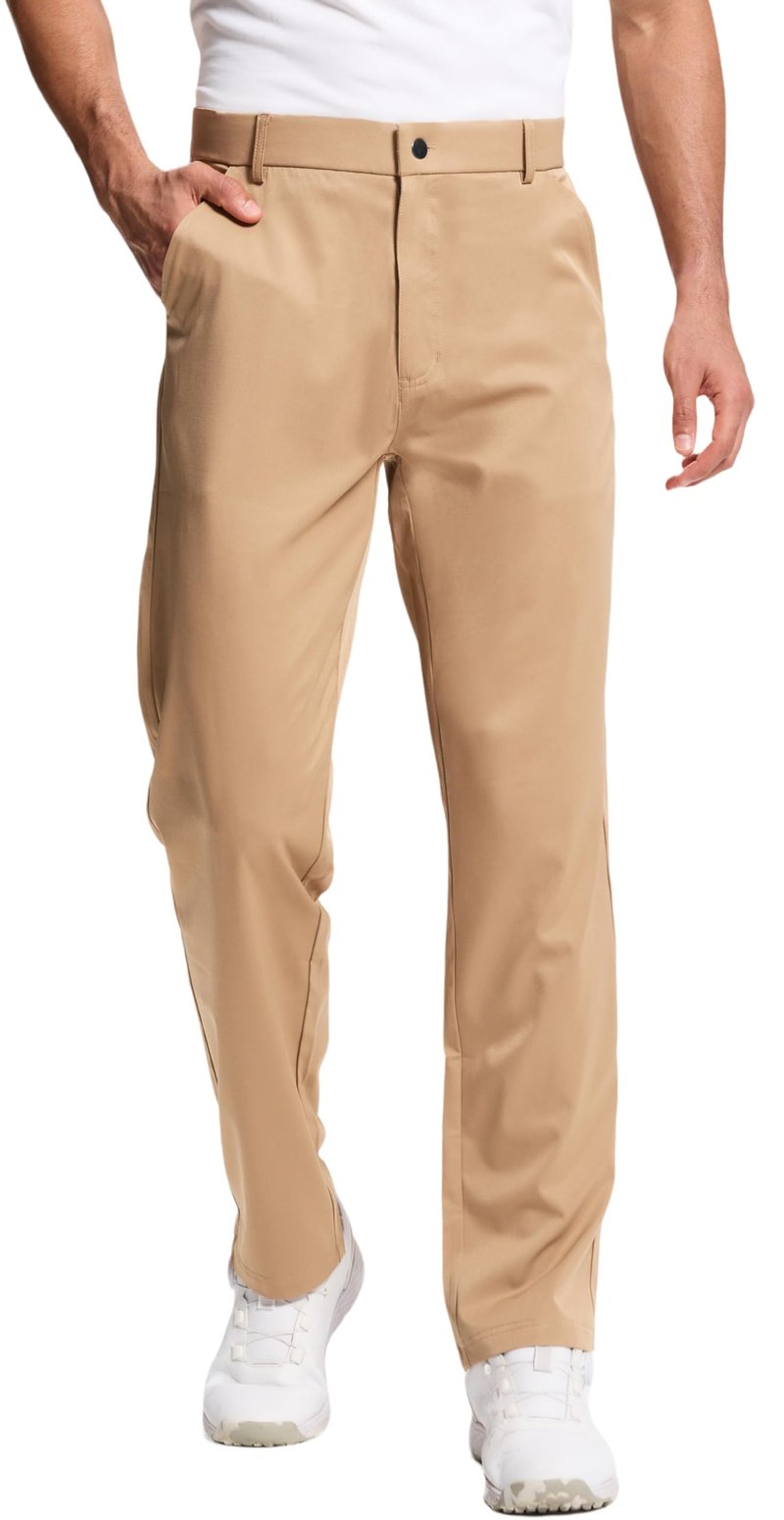 LeapsLion Men's Golf Pants Lightweight Work Dress Pants 34" Stretch Water Resistant Breathable Quick Dry Comfy Business Casual Pants for Men Khaki 33W x 34L