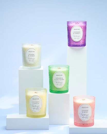 M&SENSE Jasmine Amber Candle, Cracking Wooden Wick Soy Wax, 18oz 100 Hours Long Lasting Clean Burn, Large Jar Candles for Home Scented, Non-Toxic Relaxing Aromatherapy Gifts for Women