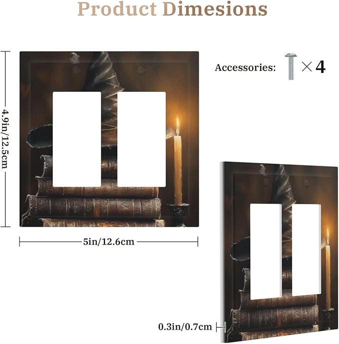 Decorative Art Light Switch Covers Wizard’s Hat & Spellbooks 2 Gang Dual Rocker Outlet Switch plate Faceplate GFCI for Home Decor