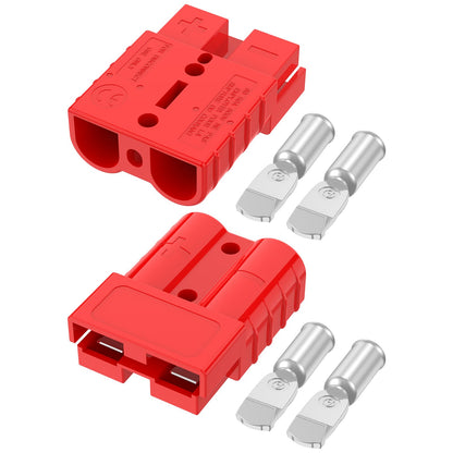 furwishlisting Anderson Connector 50A 600V Battery Quick Connect/Disconnect for 6-12 AWG Cables, Anderson Plug for Winch, Trailer, RV, Forklift (Red, 2 PCS)