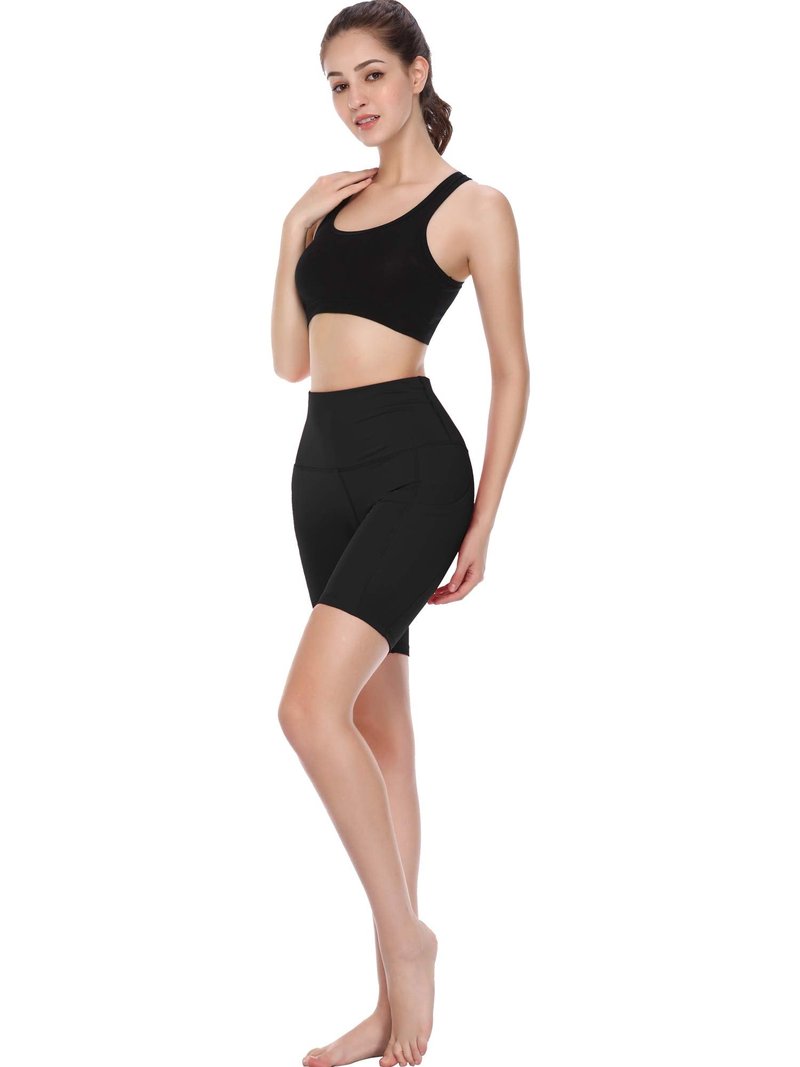 CADMUS Women's High Waist Spandex Yoga Shorts for Bike Running Two Side Pockets,1010,Black,Black,Black,X-Large
