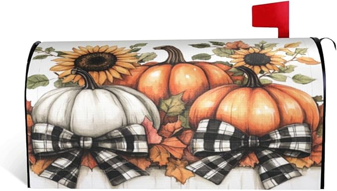 Mailbox Covers Pumpkin Sunflower Fall Thanksgiving Pumpkin Sunflower Fall Thanksgiving Magnetic Letter Post Box Cover Standard Size 25.5 x 21 Inch Garden Yard Home Decorative