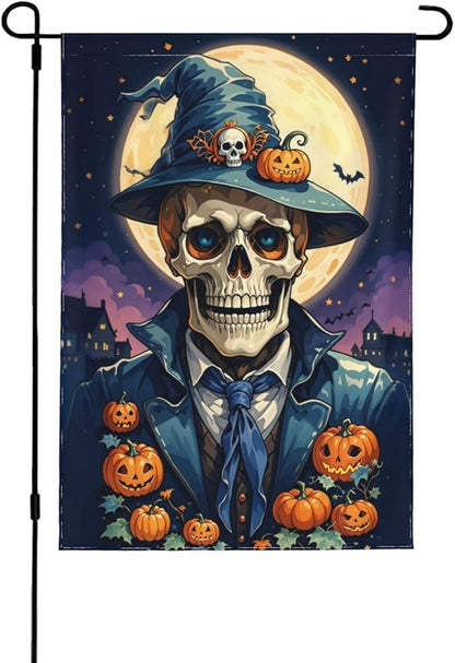 Halloween Skull Pumpkin Garden Flag for Fall Festival Porch Patio Farmhouse Outdoor Yard Decoration Vertical Double Sided Burlap 28 x 40 Inch
