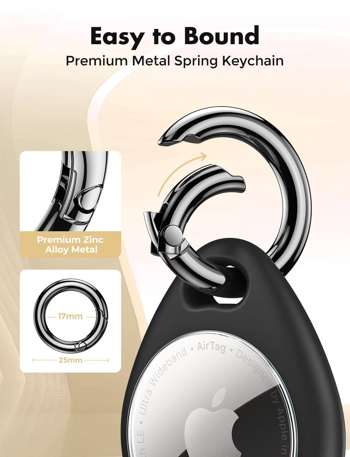 UNBREAKcable Holder for Apple AirTag [Fit Tightly Design] [Easy to Install] [Hold Air Tag Securely] Waterproof TPU Shell Case with All Metal Keychain Key Ring Clip, 4 Pack, Black