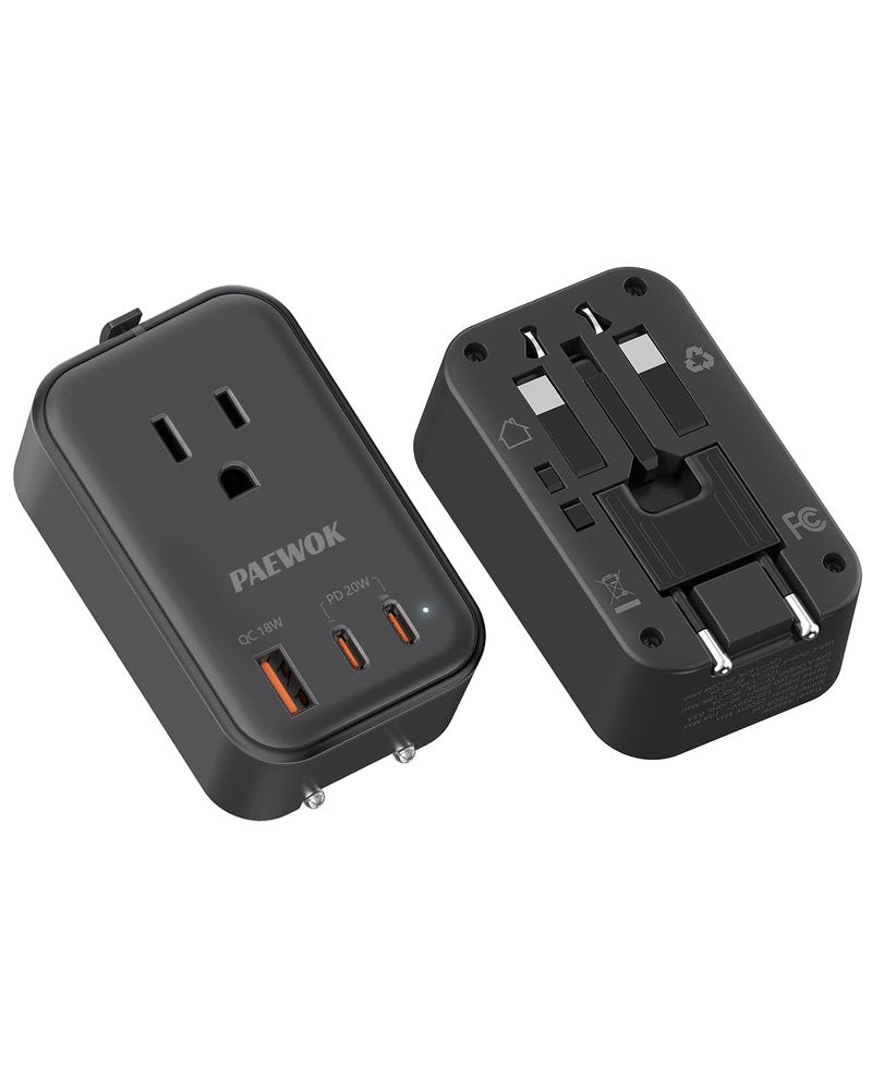 PAEWOK Travel Adapter PD 20W, Mini Universal Travel Adapter with 1 AC Outlet and USB Fast Charging, Ultra Thin International Plug Adaptor for US to European UK Italy Spain New Zealand (Type C G A I)