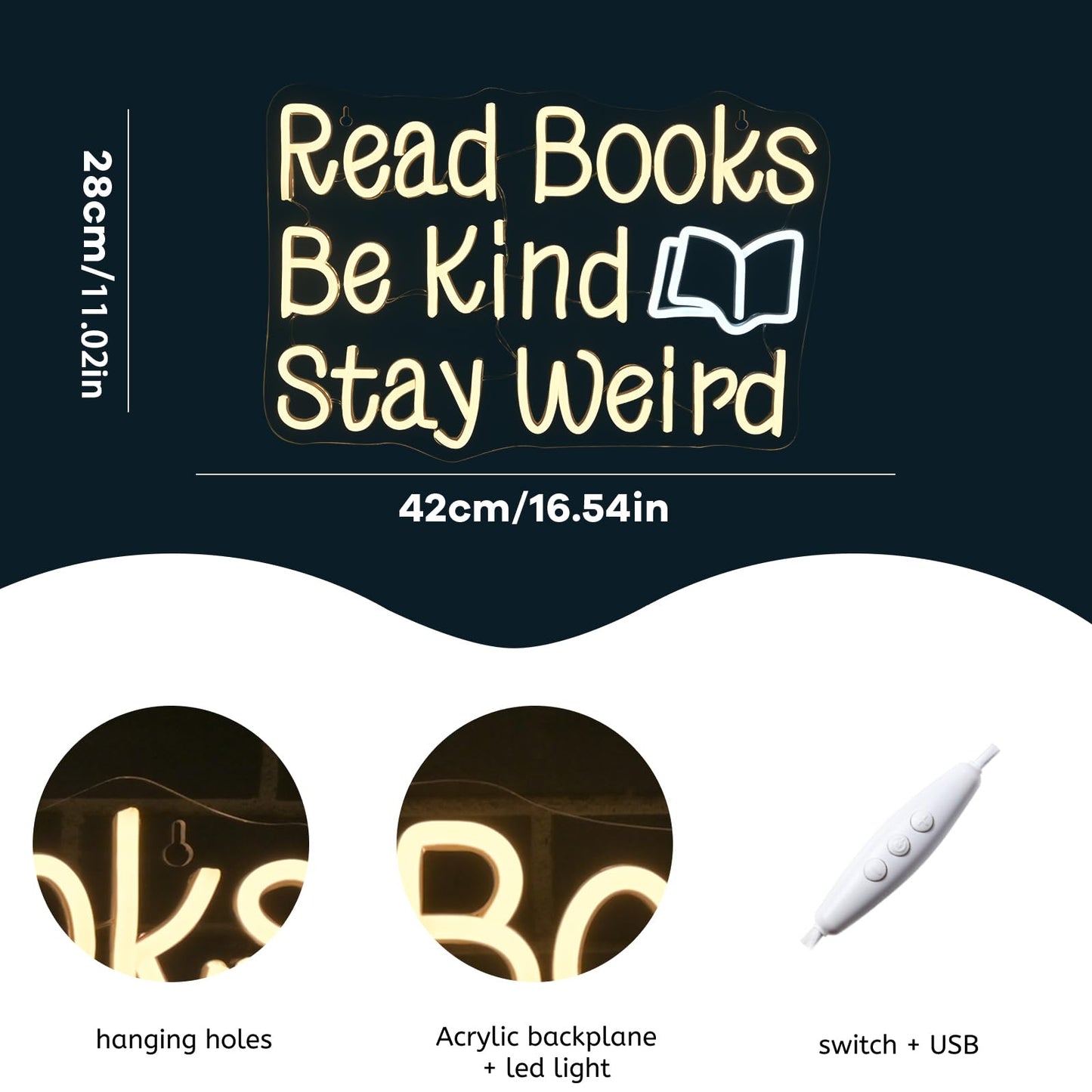 WLHOPE Read Books Be Kind Neon Sign Neon Signs for Wall Decor Dimmable Read Books Neon Lights LED Sign for Book Lovers Gifts Bedroom Bookstore Reading Room Library Study Room Decoration
