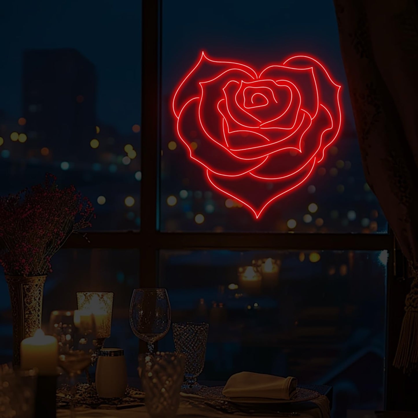 Heart Rose Neon Sign, Heart Rose Led Sign, Wedding Wall Decor, Valentine'S Day Decorations Gifts for Lover,Bedroom Bar Living Room Party, Wedding Anniversaries Party, Marriage Proposal