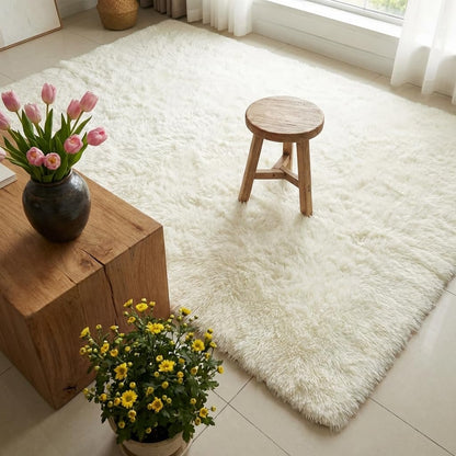 Mugorn 5x7 Rugs for Living Room, Large Fluffy Cream White Area Rugs for Bedroom, Soft Carpet Shag Kids Rug with 4 Non-Slip Rug Pads (5ft x 7ft, Cream White)