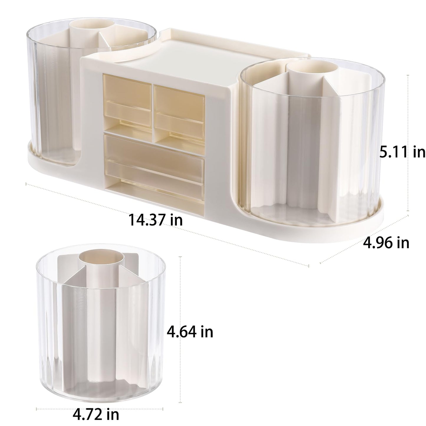 KLIONGO Rotating Desk Organizer with 2 Pen Holder, Desk Organizers and Accessories with 10 Slots Pencil Holder for Desk + 3 Drawer, Art Supply Storage Box Caddy for Office School Home (White)